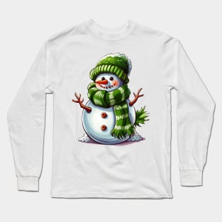 Cute Snowman Green Christmas 2023 Long Sleeve T-Shirt